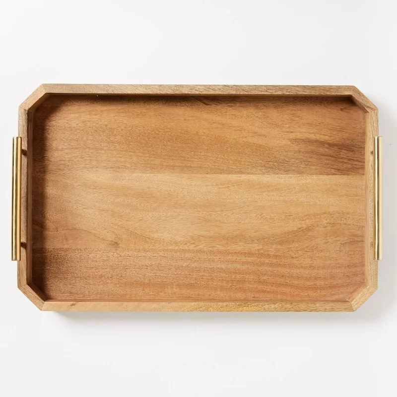 With Handle Wooden Tray Farmhouse Decor Food Drinks Fruit Serving Platters Storage For Hotels Restaurant