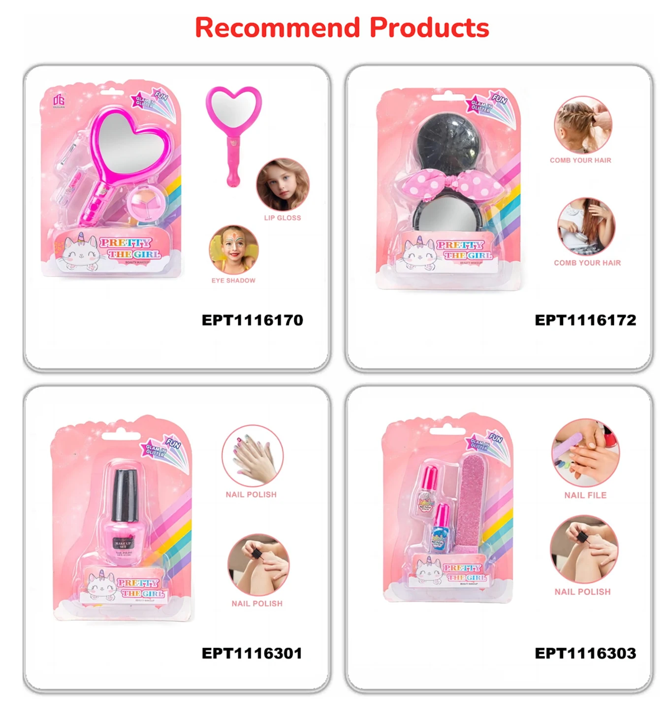 EPT Dollar Toys Makeup Manicure Nail File Polish Comb Hair Toy Lip Gloss Eye Shadow Set Girl Gift Pretend Play