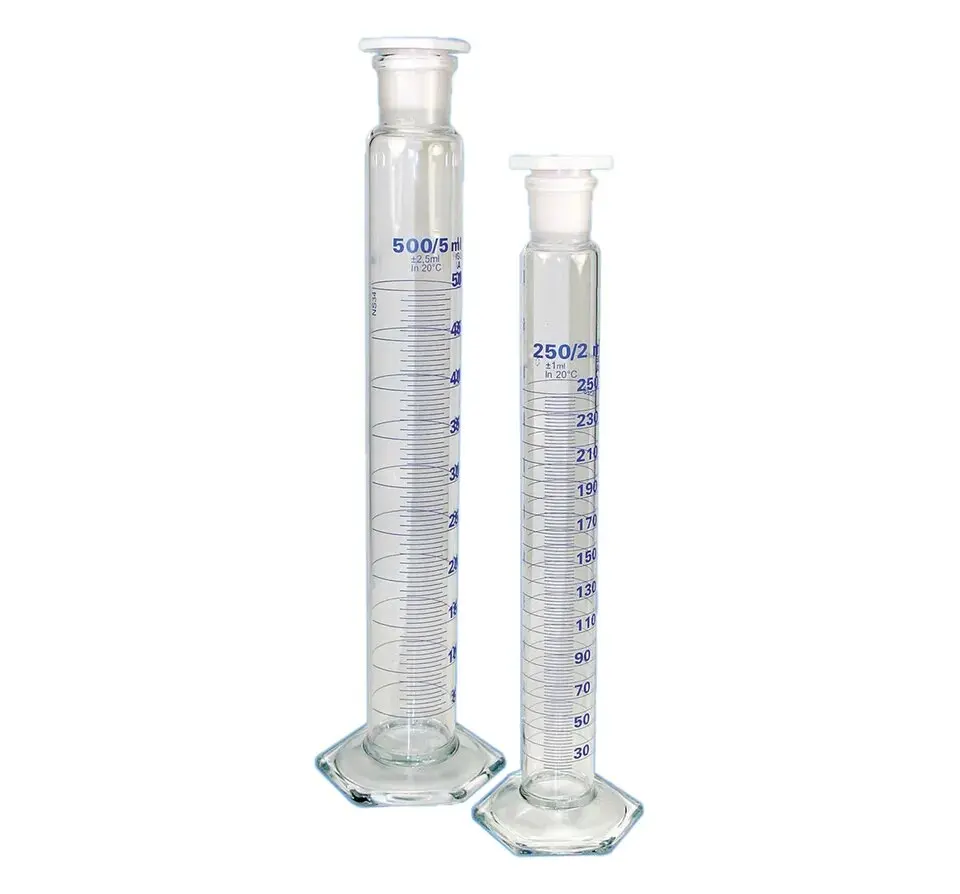 Measuring Cylinder With Ground Glass Joint Stopper & Hexagonal Base borosilicate glass Radical Manufacture
