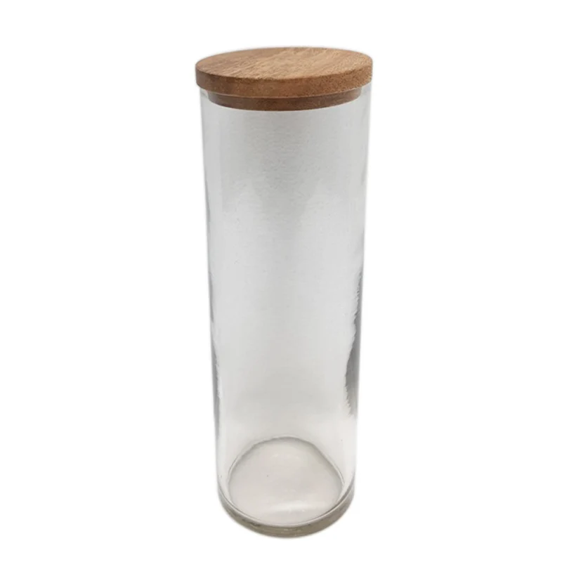 Set Of 3 Glass Round Box With Mango Wood LID Natural Colour Large Size Storage Bottle For Kitchen Storage Customized