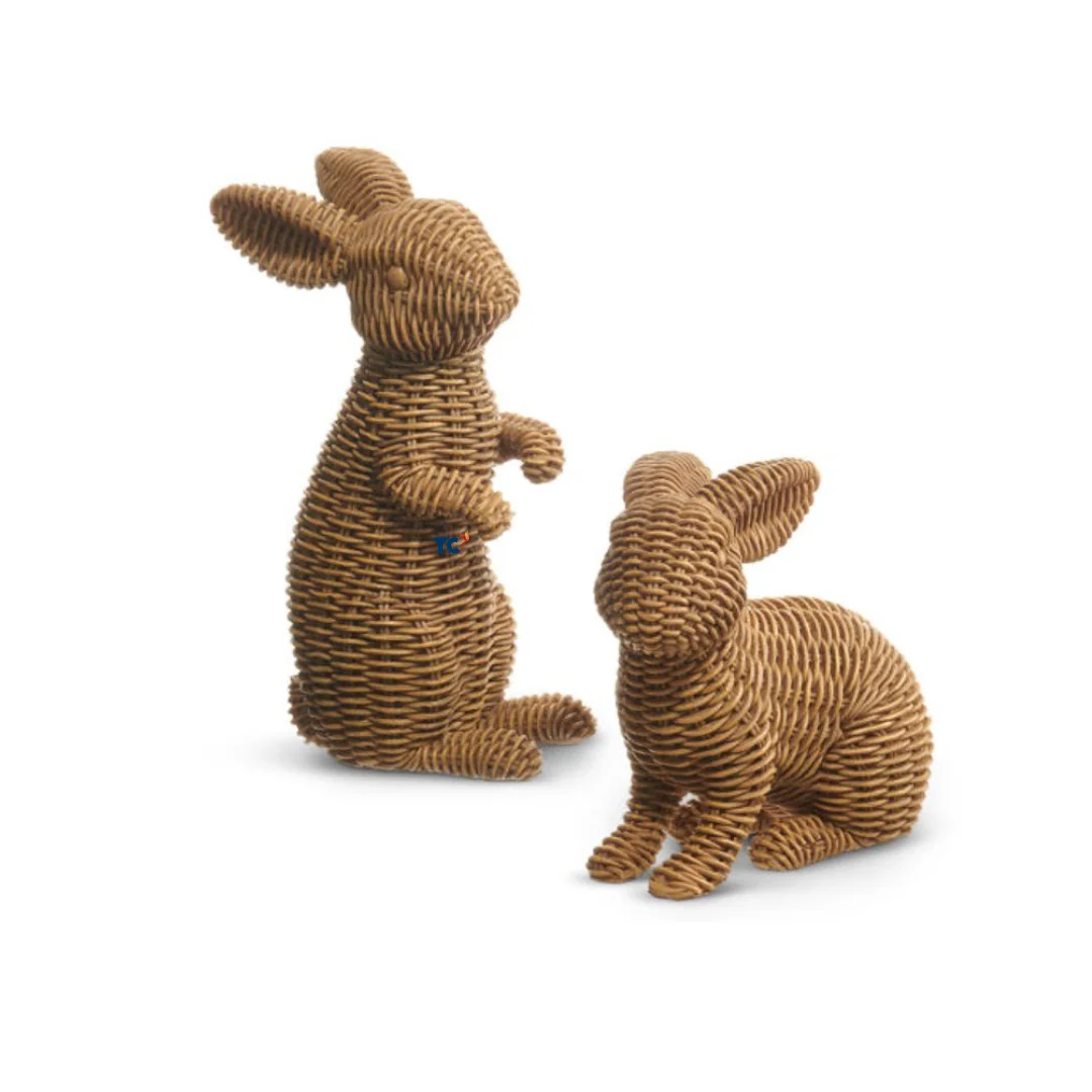Rattan Wicker Bunnies Statue Rabbit Ornaments Figurine Animal Crafts Home Table Desktop Decor Sculpture Made In Vietnam