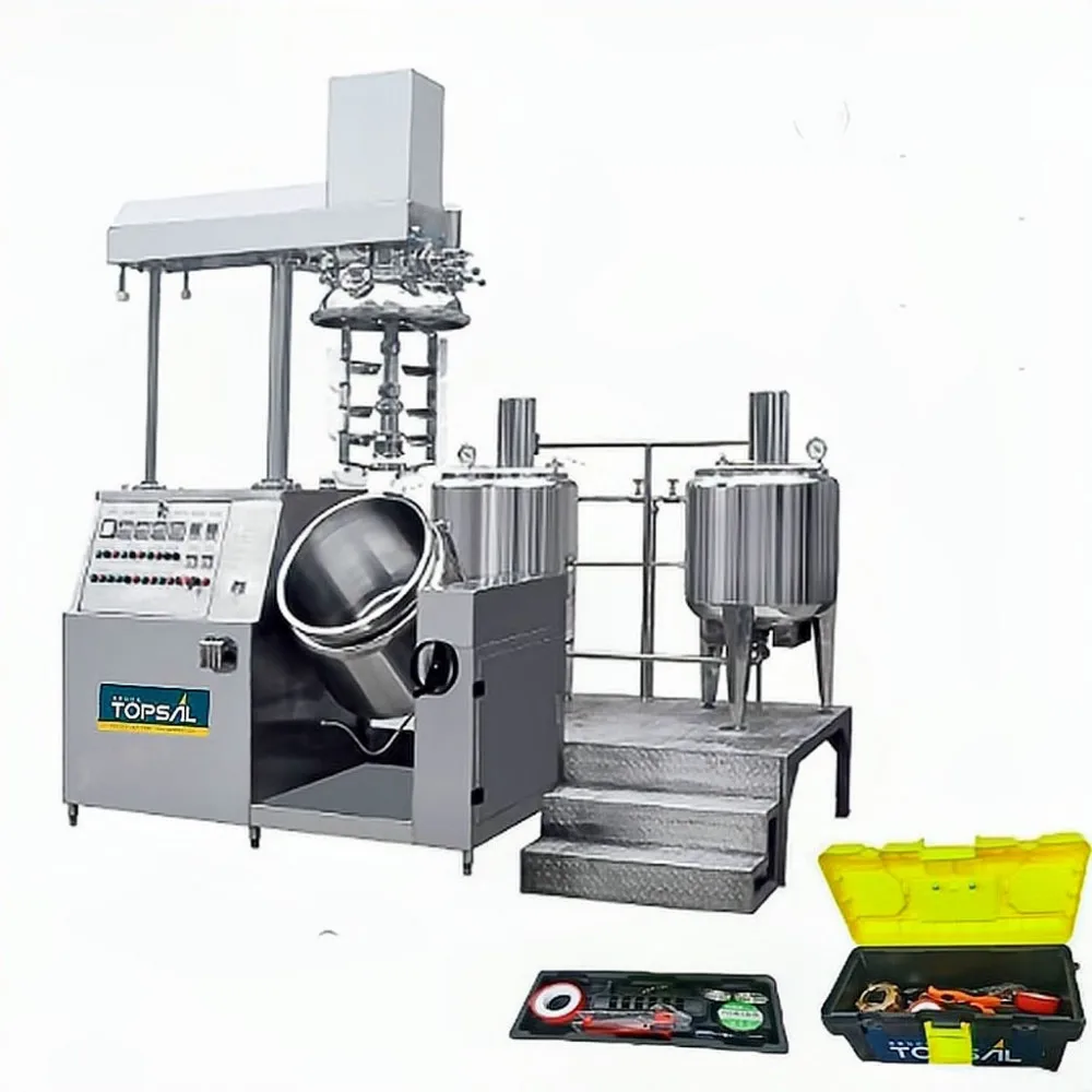Cosmetic body lotion cream making vacuum emulsifying homogenizer mixing machine with water and oil tank