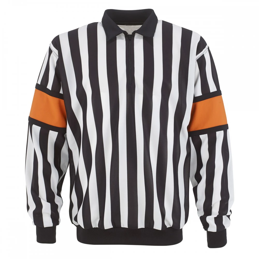 Long Sleeve Striped Orange Armbands Removable Referee/Umpire Jersey Shirt for Ice Hockey Customizable OEM Team Uniform Sweater