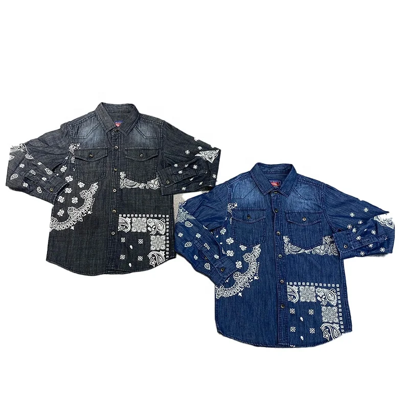 Детская джинсовая рубашка с узором в виде цветов кешью