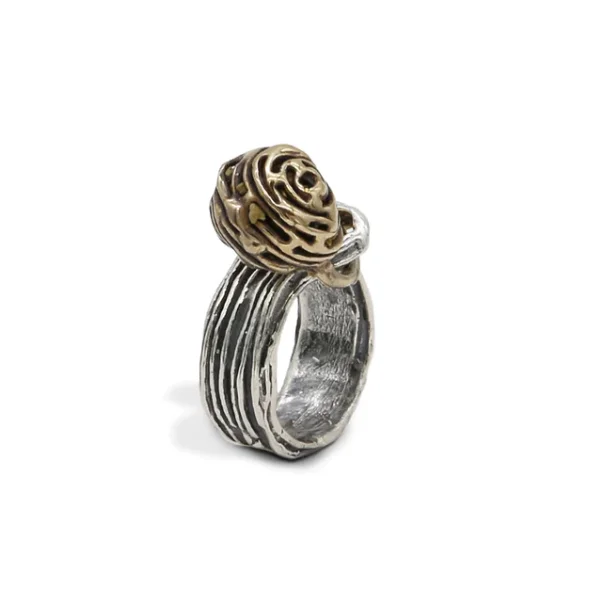 Fine beautiful handmade jewellery woman 925 silver wedding ring with bronze sphere charm