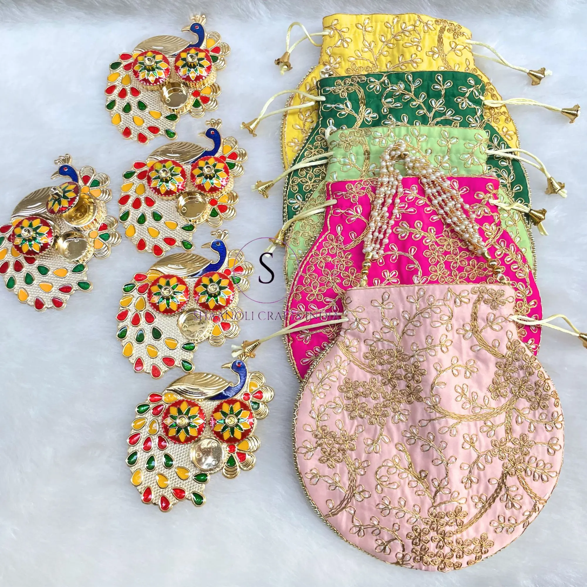 New Arrival Combo OF Potli Bags With Kumkum Platter For Pooja Occasions Return Gift Combo