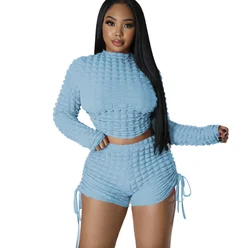 New 2023 Casual Popcorn Fabric Set Womens Spring Fashionable Sets Women Two Piece Set
