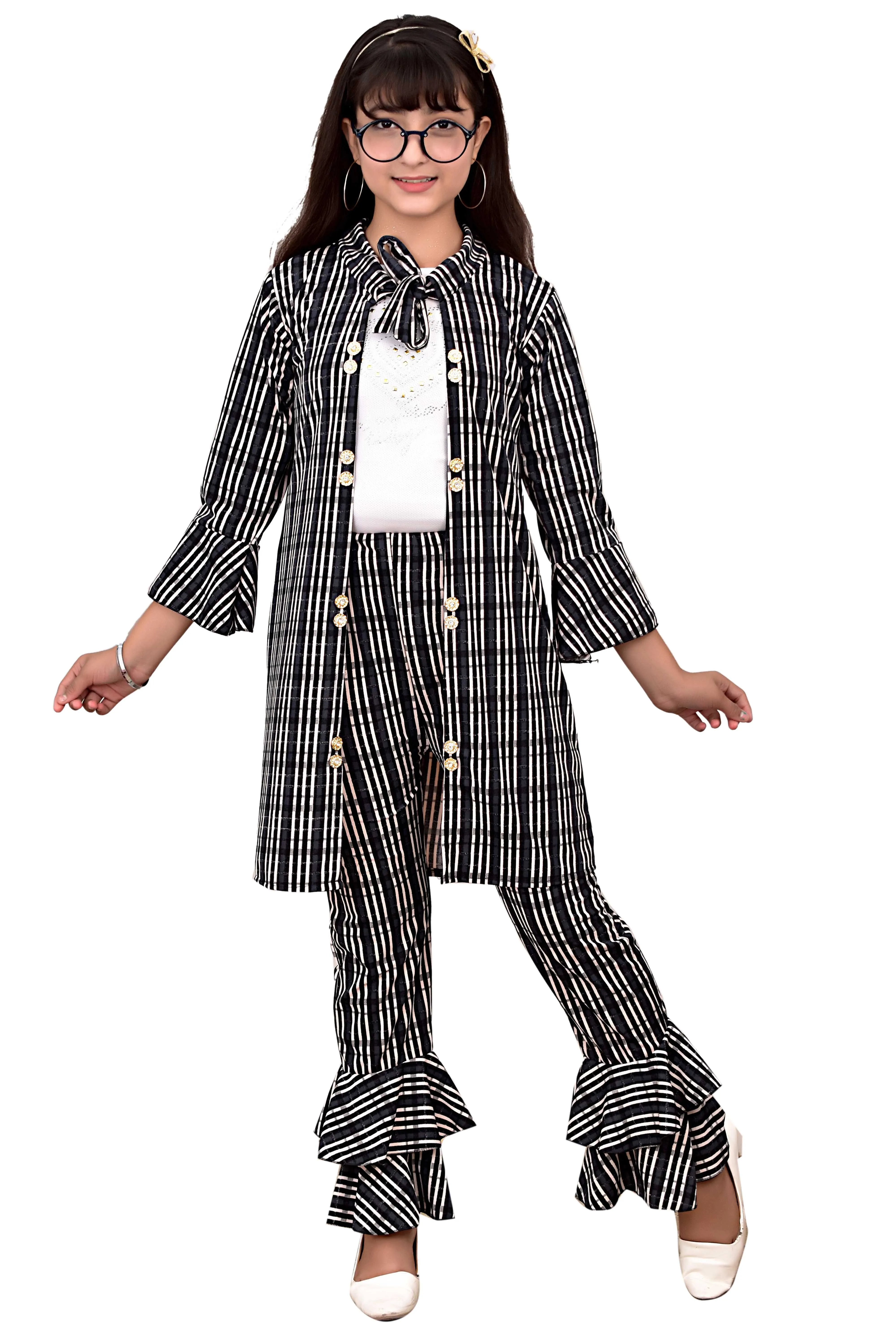 Best Quality Striped Design Cotton Blend Dresses Most Trending Top and Sahara Set for Girls 3-10Years in Stock