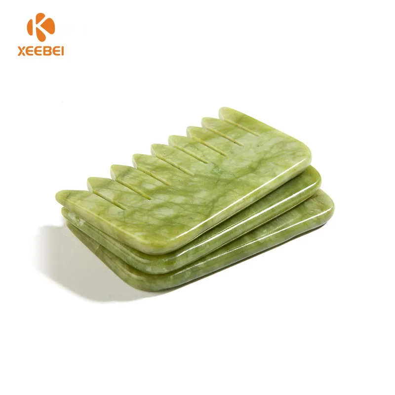 Custom Logo High Quality Rose Quartz Jade Guasha Tools Jade Head Comb For Head Massage
