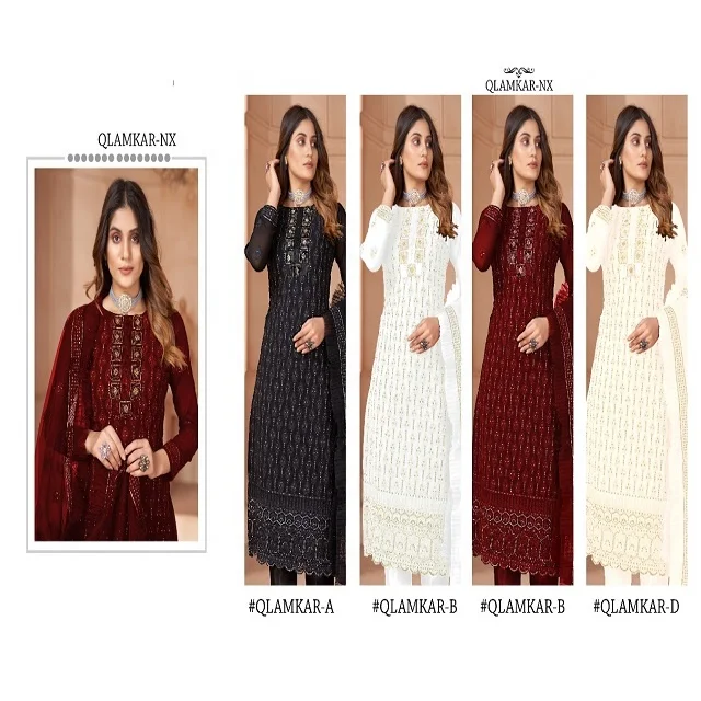 Indian Pakistani Georgette Embroidery Work Fancy Salwar Kameez Suit For Women Wedding Collection