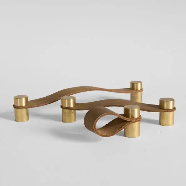 Brass And leather Door Handles With High Glossy Finished For Home And Office Hardware Decor