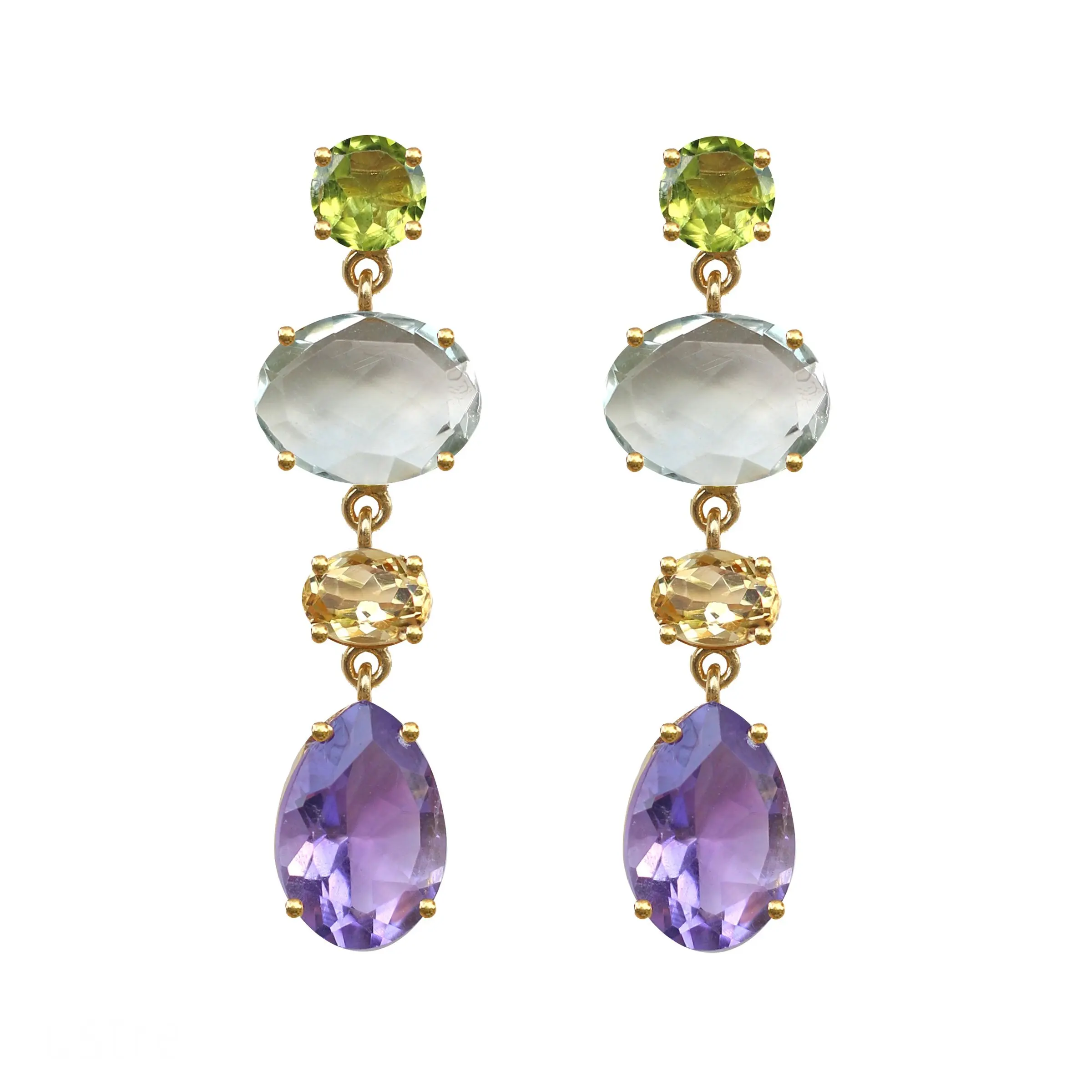 Lemon Hydro Amethyst Hydro Crystal And Pink Cz 925 Sterling Silver Gold Plated Silver Drop Earring Designer Silver Earring
