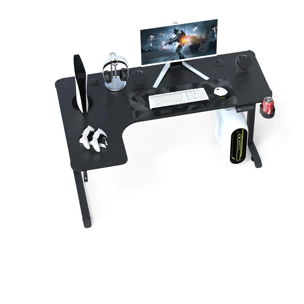 Dragon war L shaped durable 140 160 table length desktop length led rgb light sit standing gaming desk with mouse pad