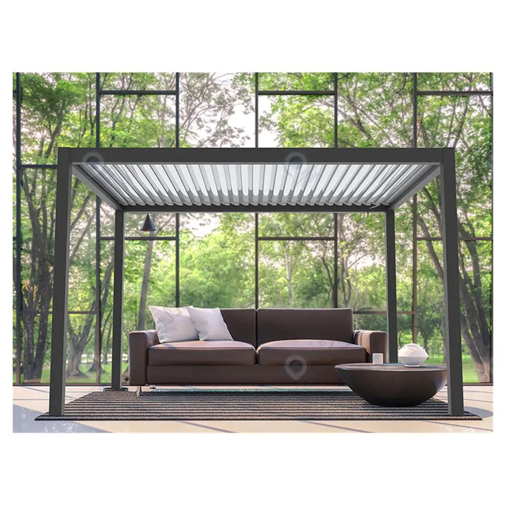 Prima Villa Garden Sliding Glass Manual Opening Retractable Waterproof Pergola Opening Roof Louver