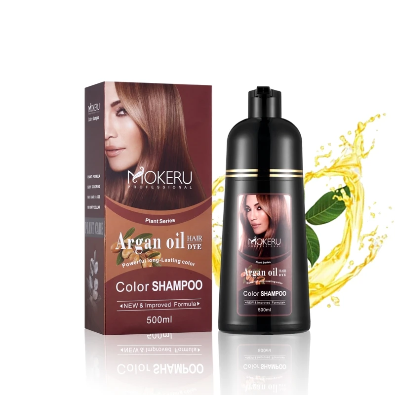 MOKERU Natural Essential Oil Hot Sale Argan Oil Hair Dye Shampoo Change Hair Color for Women Men Covering gray hair