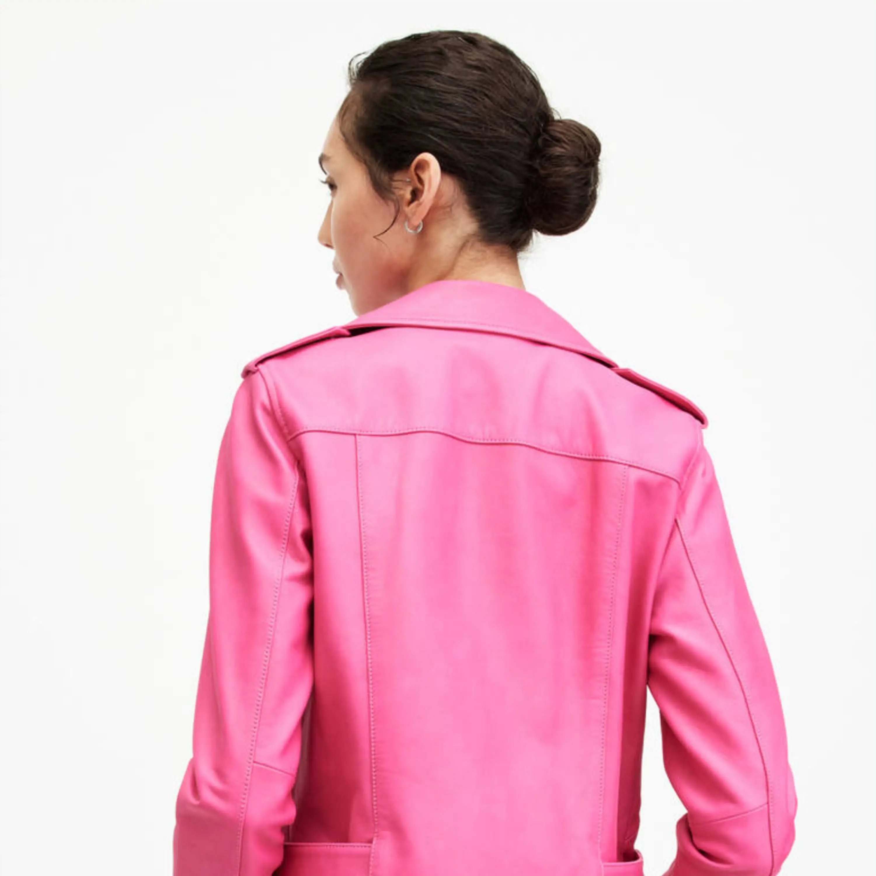 Real Leather Sheepskin Zipper Flashback Black Women Biker Jacket with Quilted Viscose Lining and Inside Outside Pockets