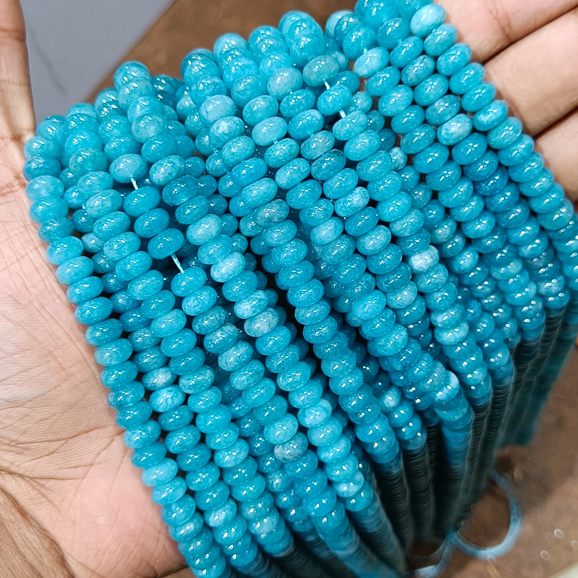 Neon Apatite Quartz Smooth Rondelle Beads 8mm Blue Quartz Gemstone Beads Strand Loose Crystal Beads for Jewelry Making 16 inch