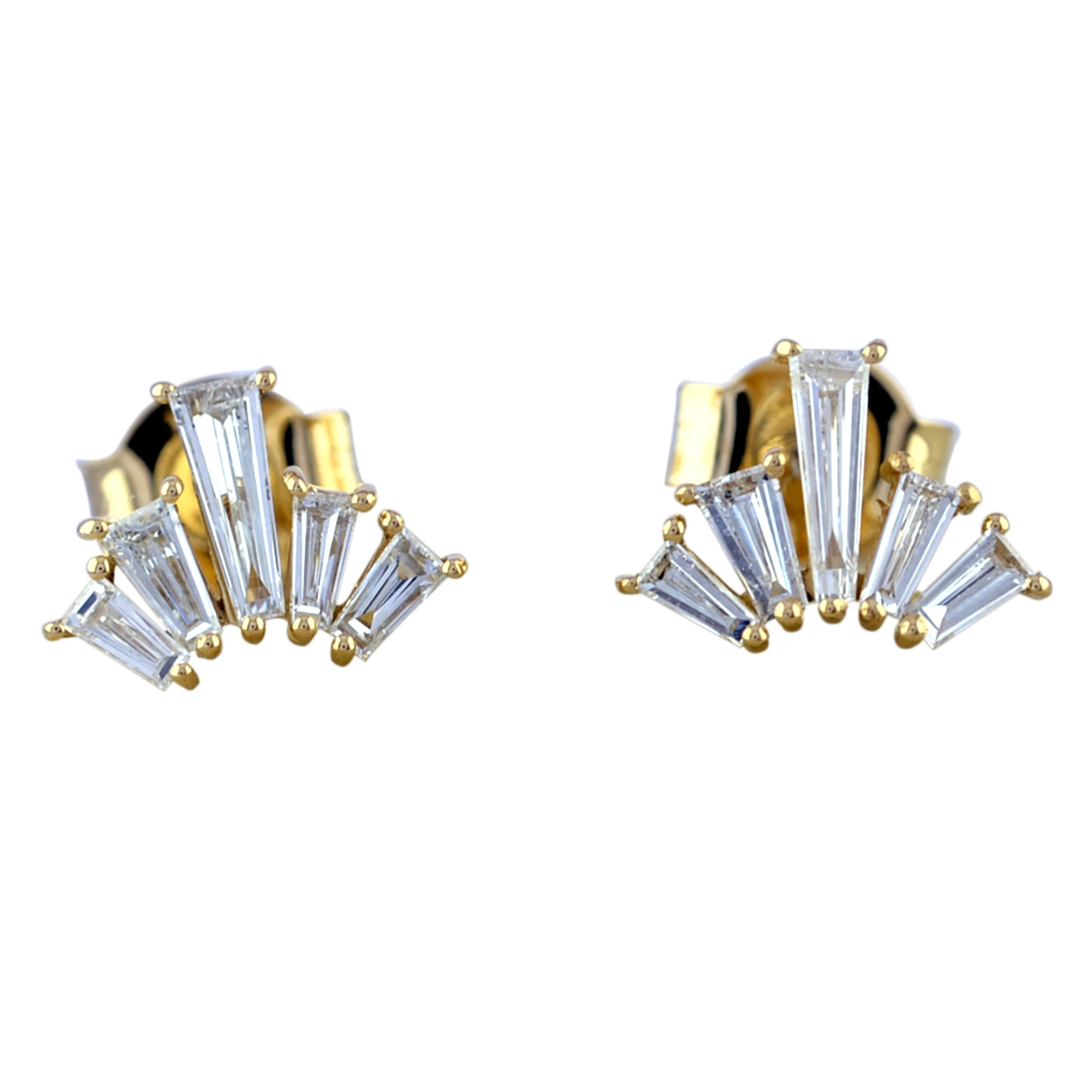 New Custom Baguette Wing 18k Solid Gold Yellow White Rose Gold Push Back Real SI-GH Diamond Stud Earrings Women Ear Piercing