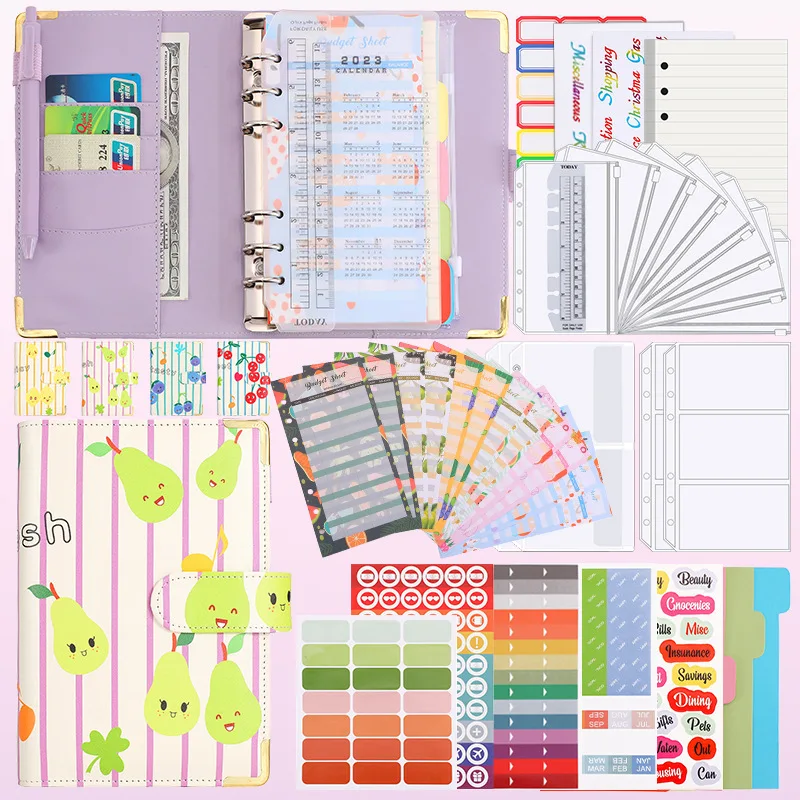 Colour printed fruit Macaron A6 loose-leaf Budget Book Note Book Leather PU Note Book