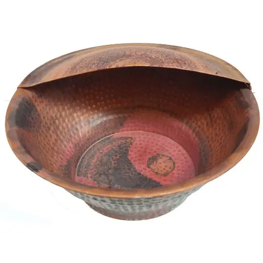 Hammered Copper Antique Bowl with Matte Black Finishing and Prominent Outer Lip Foot Pedicure Spa Bowl