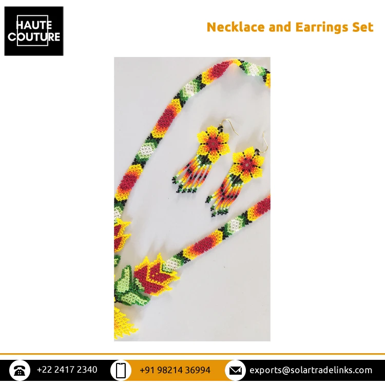 Huge Selling Top Quality Japanese Jaco Beads Bohemian Gypsy Tribal Style Hibiscus Shape Necklace and Earrings Jewelry Set