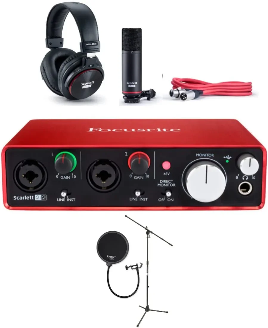 Скоростной вендинг Focusrites Scarletts 2i2 Studio (2-3-е поколение) USB аудио интерфейс и записывающий пакет с