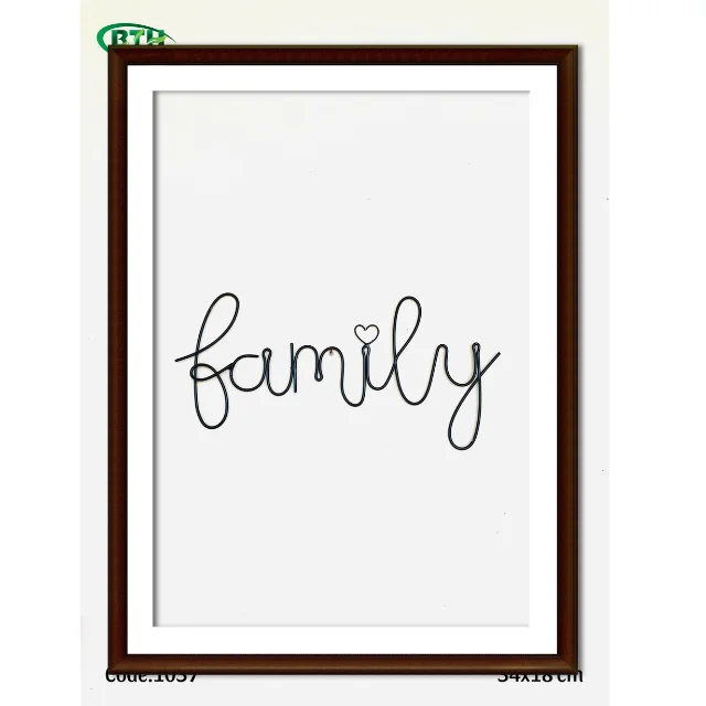 Family Wire Wall Art Handmade Metal Word Decor with Heart emphasizes themes of family love and modern decor