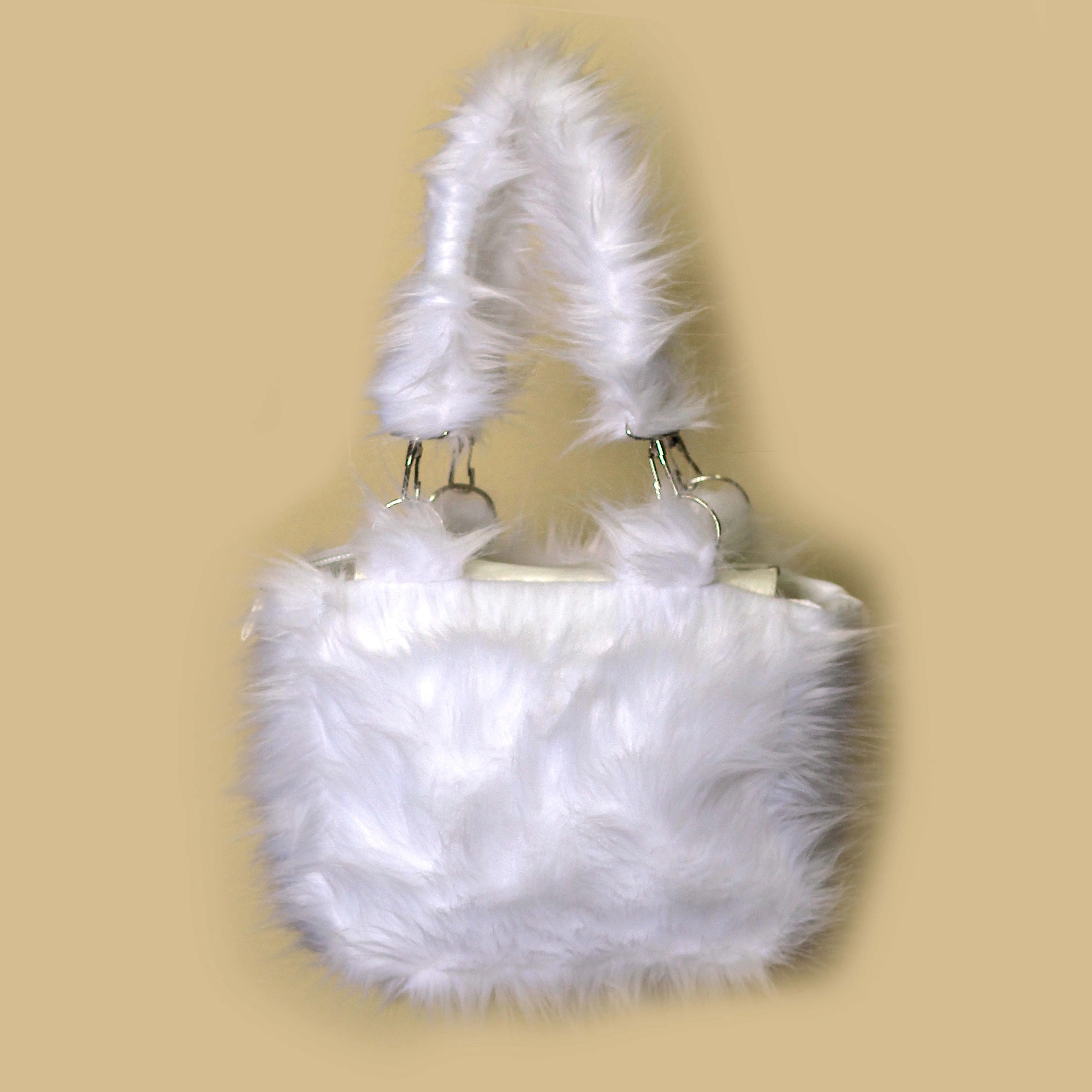 Factory Made Rich Grain Leather Handmade White Fur Leather Ladies fashion purse/pouch with detachable handles