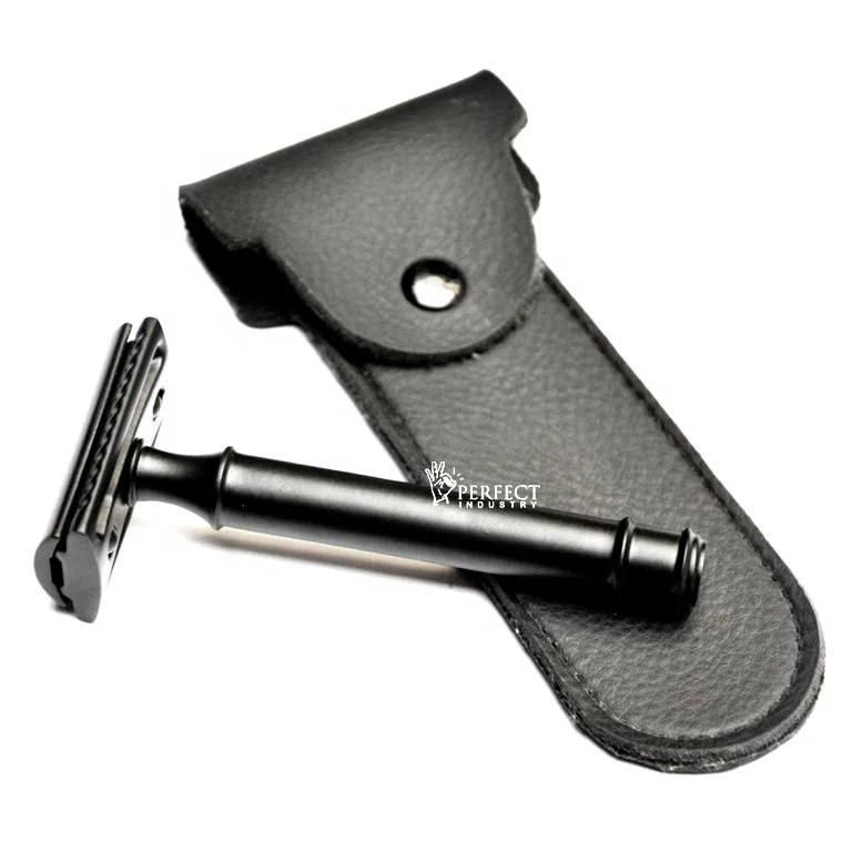 2023 barber supplies high quality razor private label men grooming double edge safety razor with travelling case