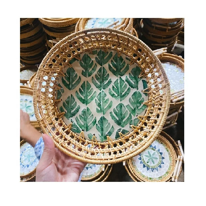 Вьетнамский лоток из ротанга оптовая продажа декоративный керамики перламутровый для хранения еды от King Craft vietnam