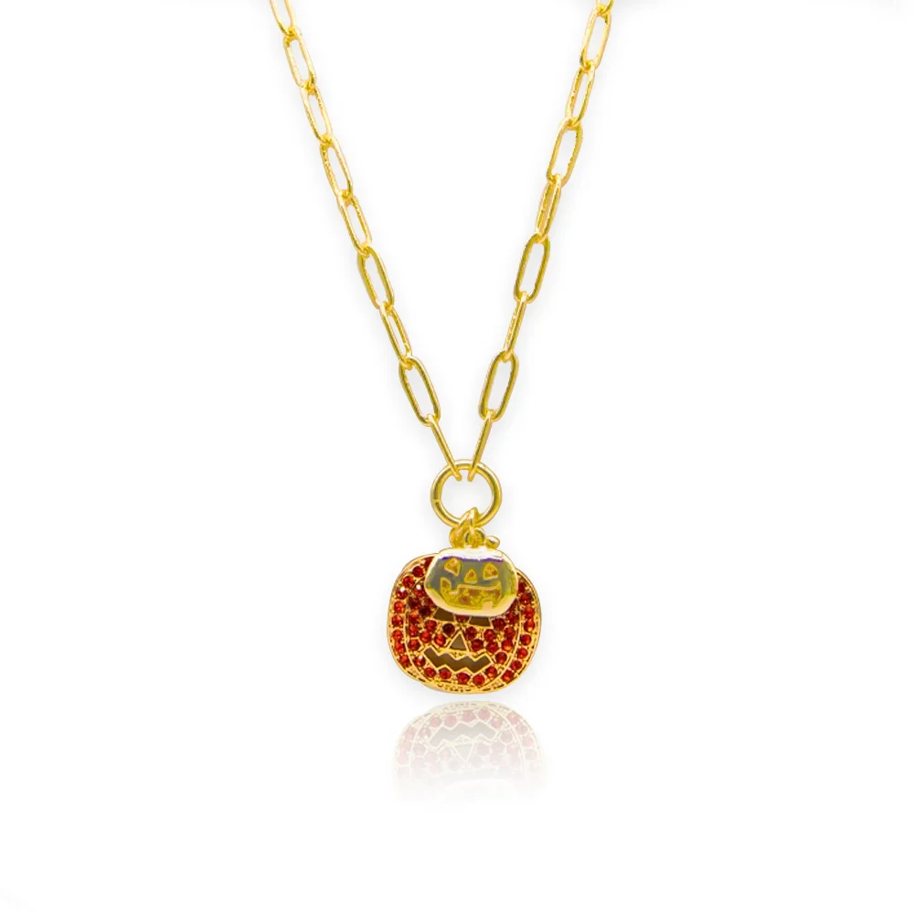 Halloween Evil Pumpkin 18K Gold Plated Necklace Jewelry Set for Men and Women
