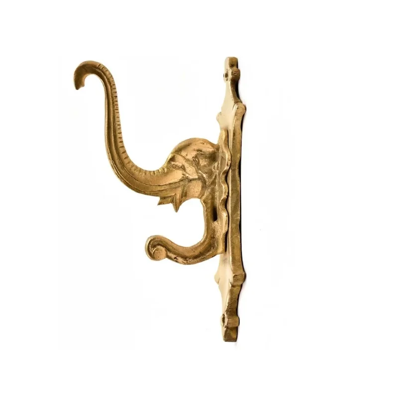 Golden Brass Elephant Face Single Wall Hook Hanger Shaped Coat Hat Keychain for Home Decoration