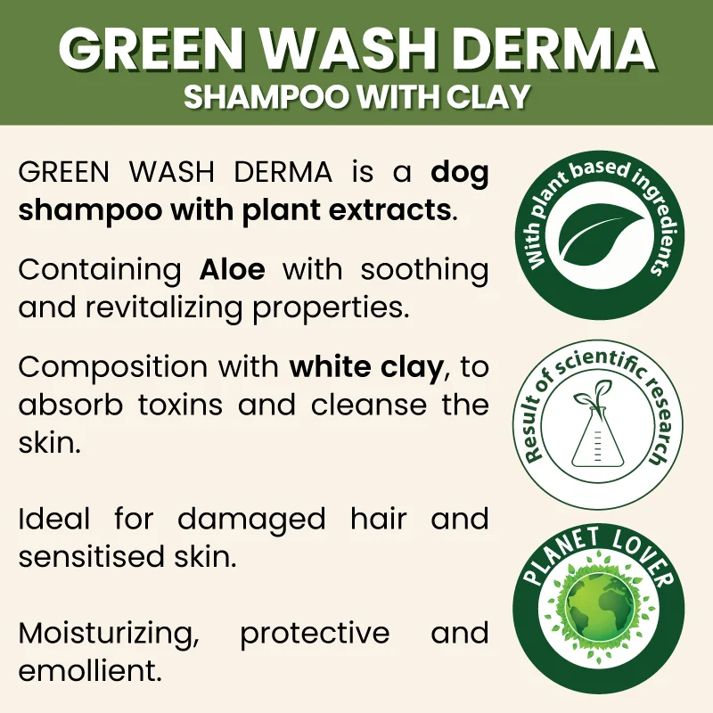 Top quality made in Italy with clay formulation GREEN WASH DERMA natural shampoo for all types of dogs 5L