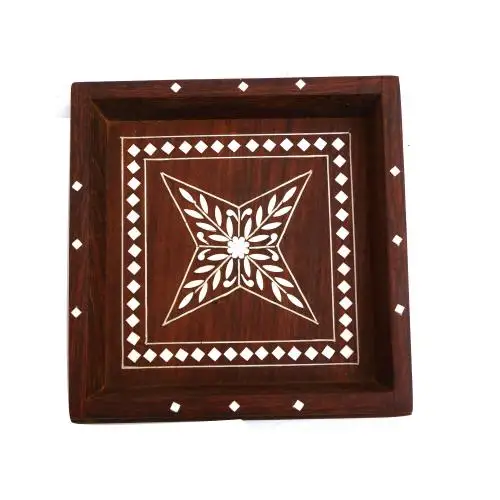 Best Quality Wooden Square Serving Tray with Inlay Work Mop Resin Tray with Bone inlay for Kitchen Home Hotel-Inspired by India