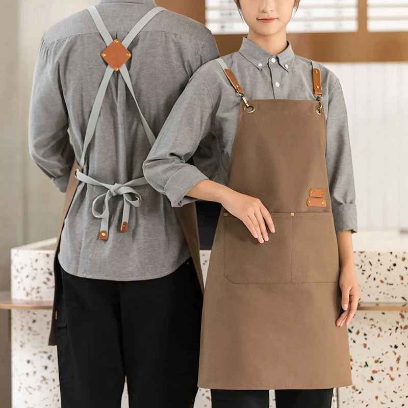 Apron Waterproof Cooking Fashion Apron Adult Work Clothes Kitchen Accessories 100% Cotton Logo Custom Kitchen Apron