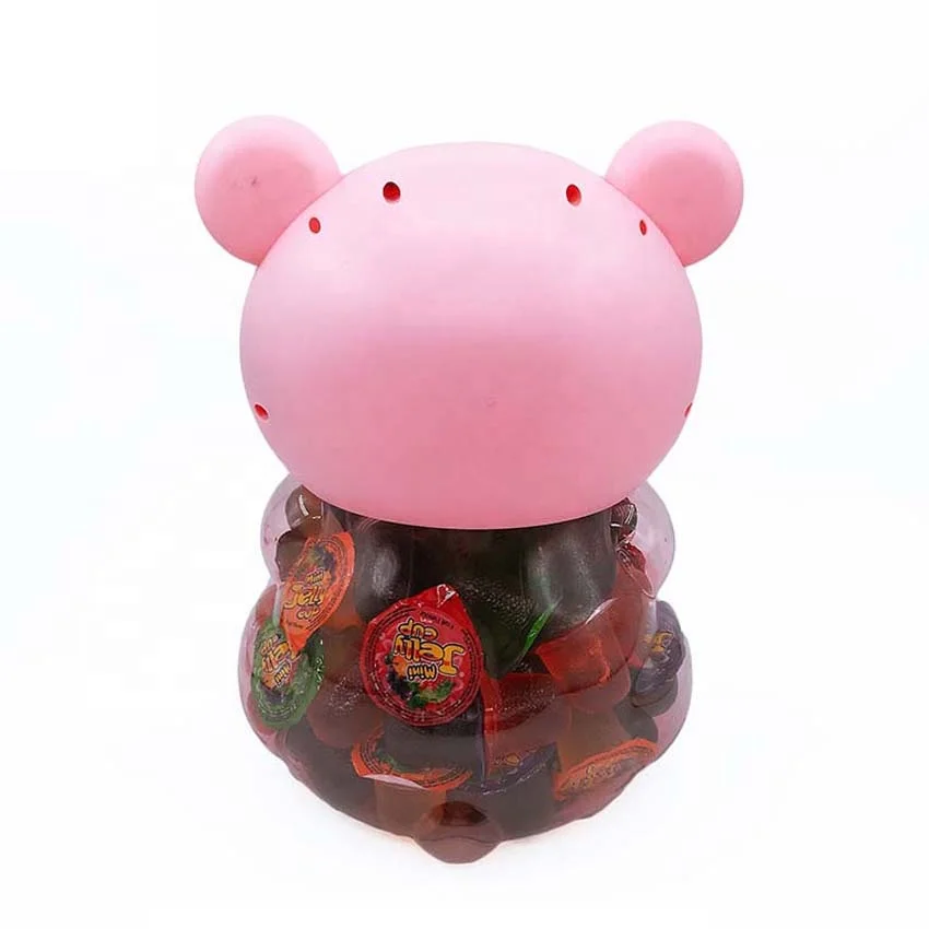 HALAL Coconut Soft Jelly 13g 100pcs Assorted Mini Fruit Jelly in Cute Pink Pig Jars