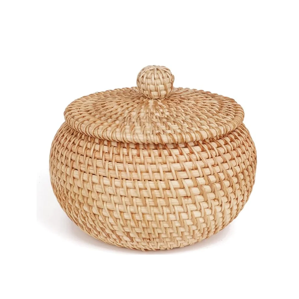 Woven Rattan Bowl Basket with Lid, Vietnamese wholesale rattan fruit basket