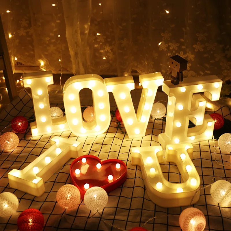 Photo Props Letter Lights LED Night Lights Christmas New Year Creative Birthday Modeling Lights Wedding Room Decoration