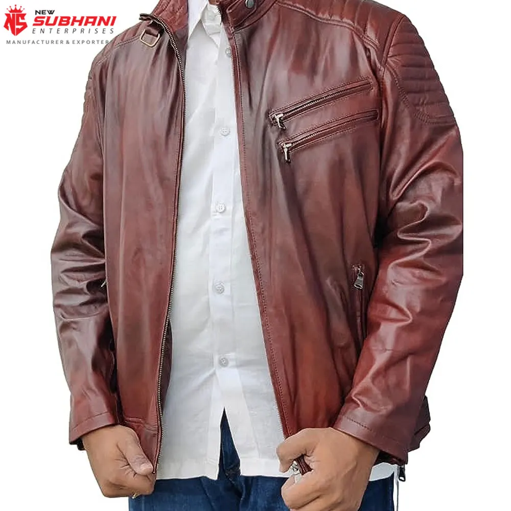 New Arrivals Wholesale Price High Quality Oem Design Men Leather Jacket Slim Fit Stylish Comfortable Low Price Leather Jacket
