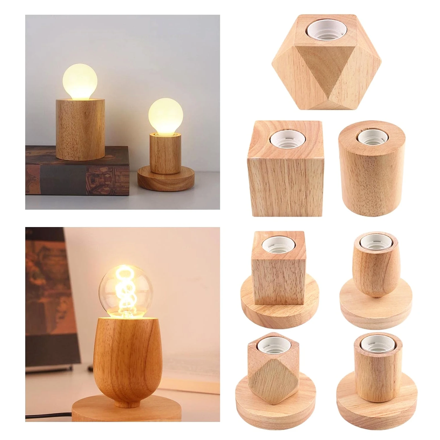 Wood Base Night Light Table Lamp Holder with Bulb Socket and Light Switch Control Decorative Lamp Base Socket Holder