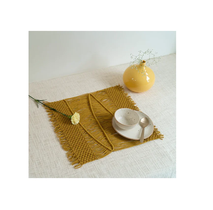 Kitchen Supplies Dining Heat Resistant Round Placemats Boho Macrame Woven Tassel Print Table Mats Pad Non-Slip Placemats
