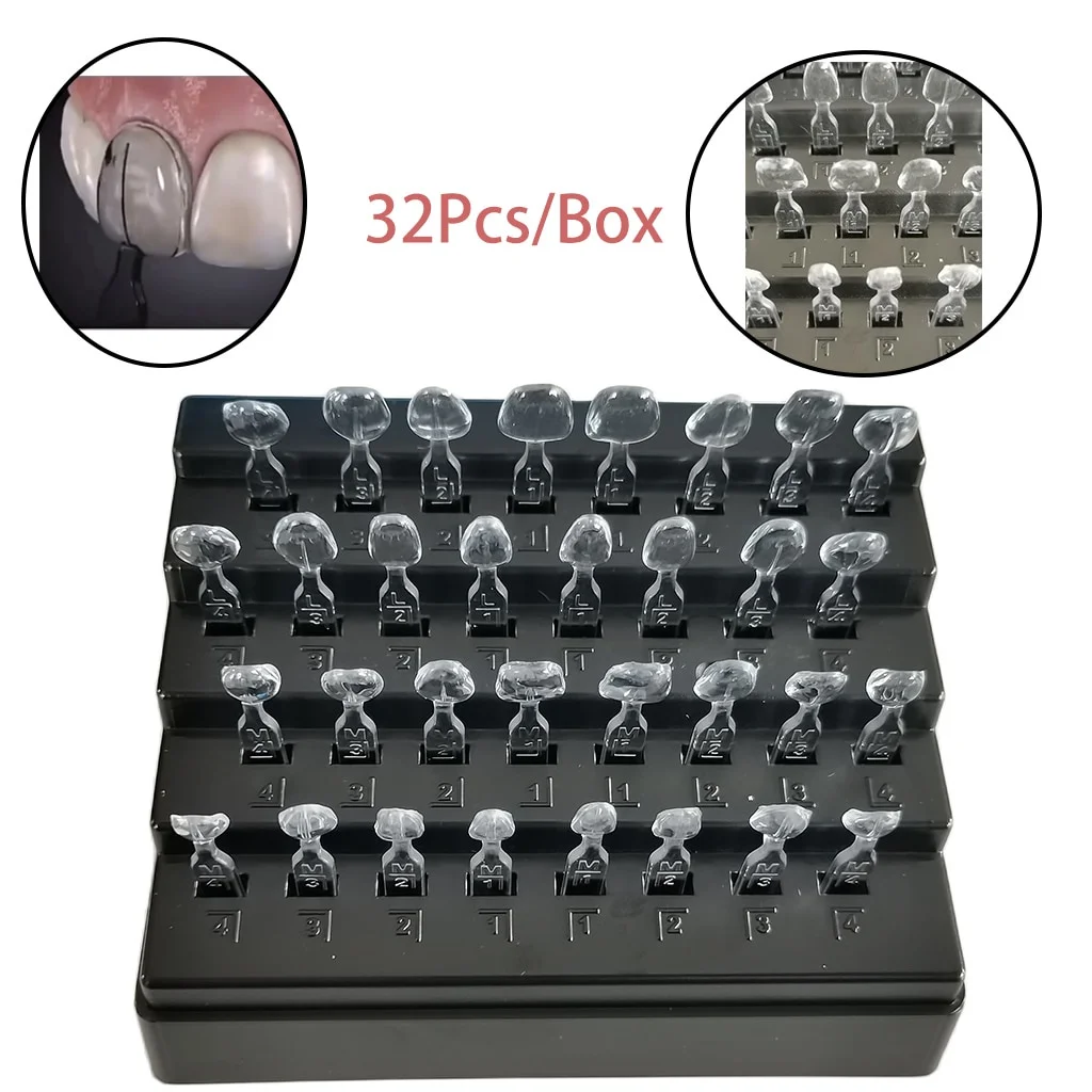 32pcs/Set Dental Veneer Mould Kit Different Shapes Veneers Mould Composite Resin Light Cure Front Teeth Mould Teeth Whitening