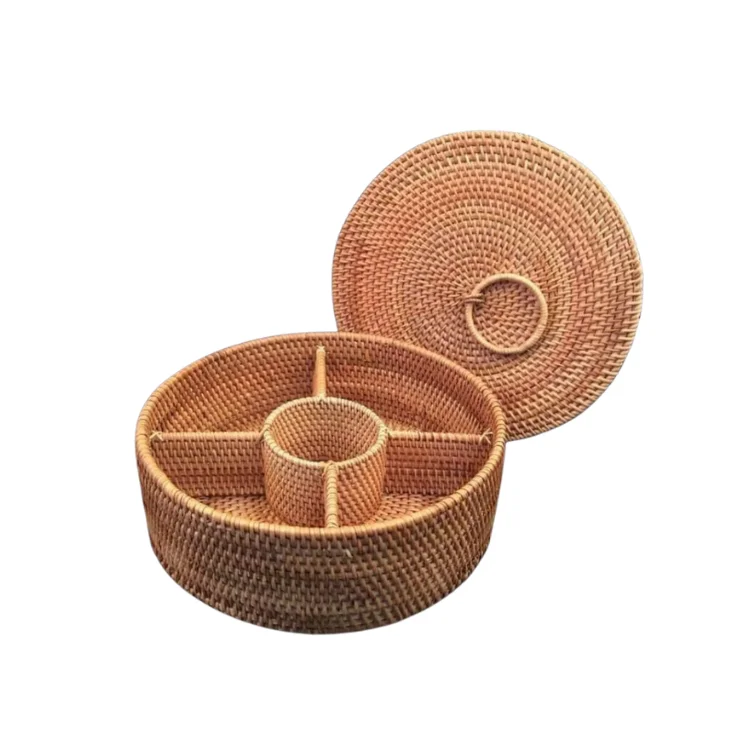Hand-Woven Bamboo Storage Basket Rattan Woven Separate Box Home Fruits Dried Fruits Candies Snacks Vietnamese Tradition Gift