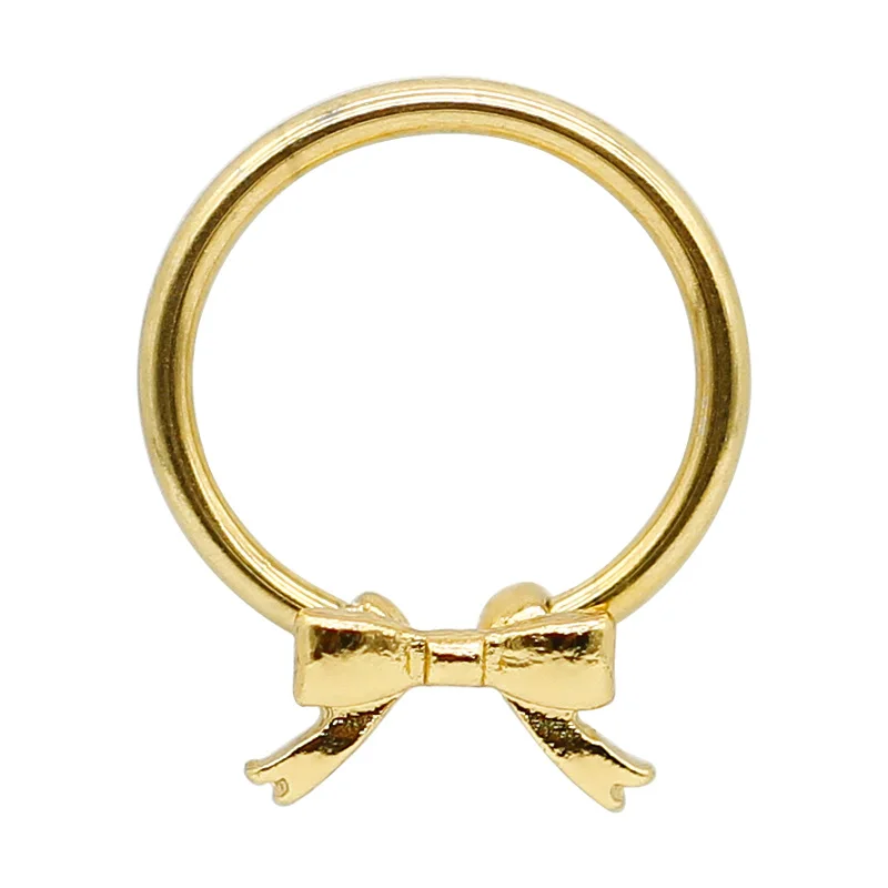 Multi Gauges Bowknot Nose Piercing Jewelry Hinged Nose Septum Ring 14K Gold for Women