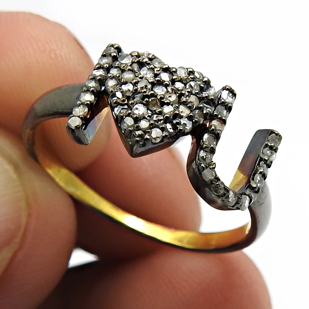 Gold Plated Pave diamond STAR Ring 925 sterling silver handmade jewelry Engagement Wedding Gift for girl party wear jewelry