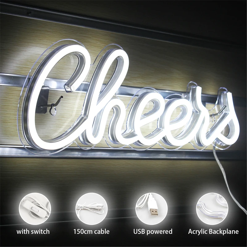 WanXing Neon Sign Cheers Wedding USB Acrylic Led Lights Bar Party Club Wall Decor For Children To The Room With Sign Decor Gift