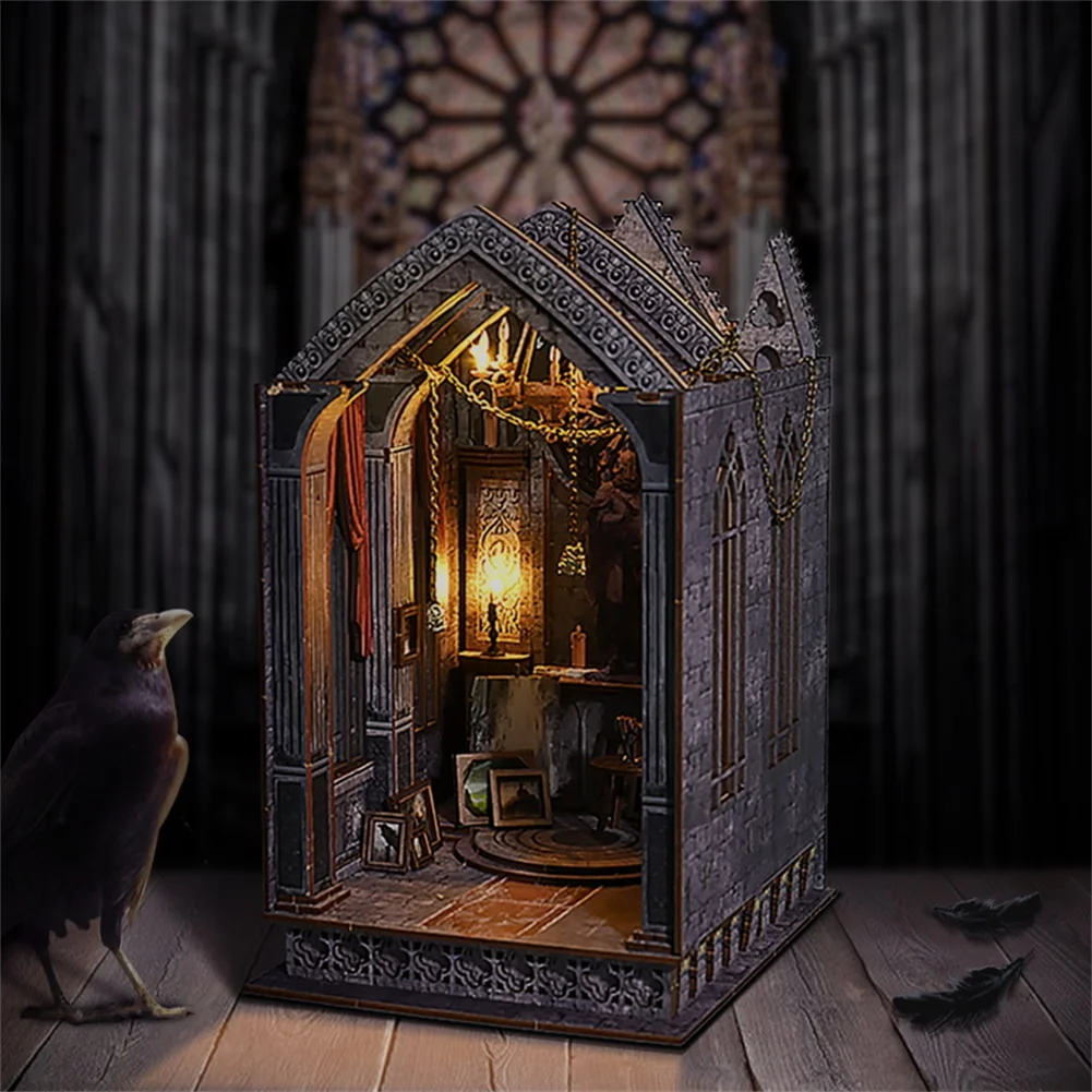 IIECREATE 3D Puzzle Handmade Wooden Kit SL-16 Quite Night Prayer DIY Book Nook Miniature Doll House Kit With Light