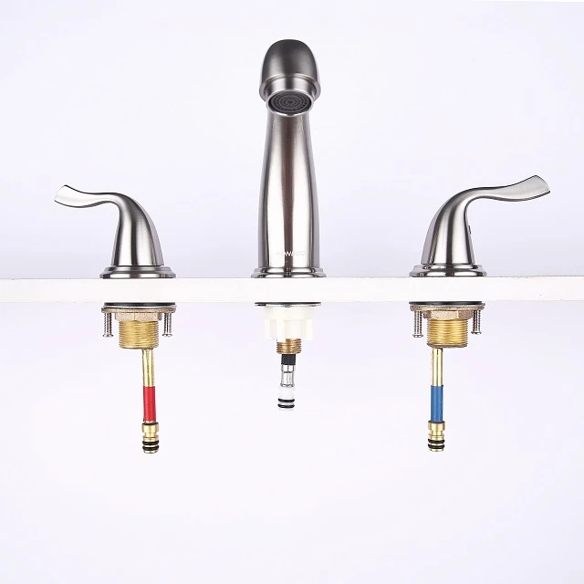 Brushed Nickel Bathroom Faucet, Bathroom Vanity Sink Faucets with Pop-up Drain and Supply Hoses Two Handles Widespread 8 Inch