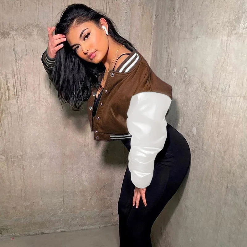 2023 Autumn Cropped Bomber Jacket Women Vintage Korean Fashion Oversize Kpop Chic Streetwear Style Baseball Short Jacket