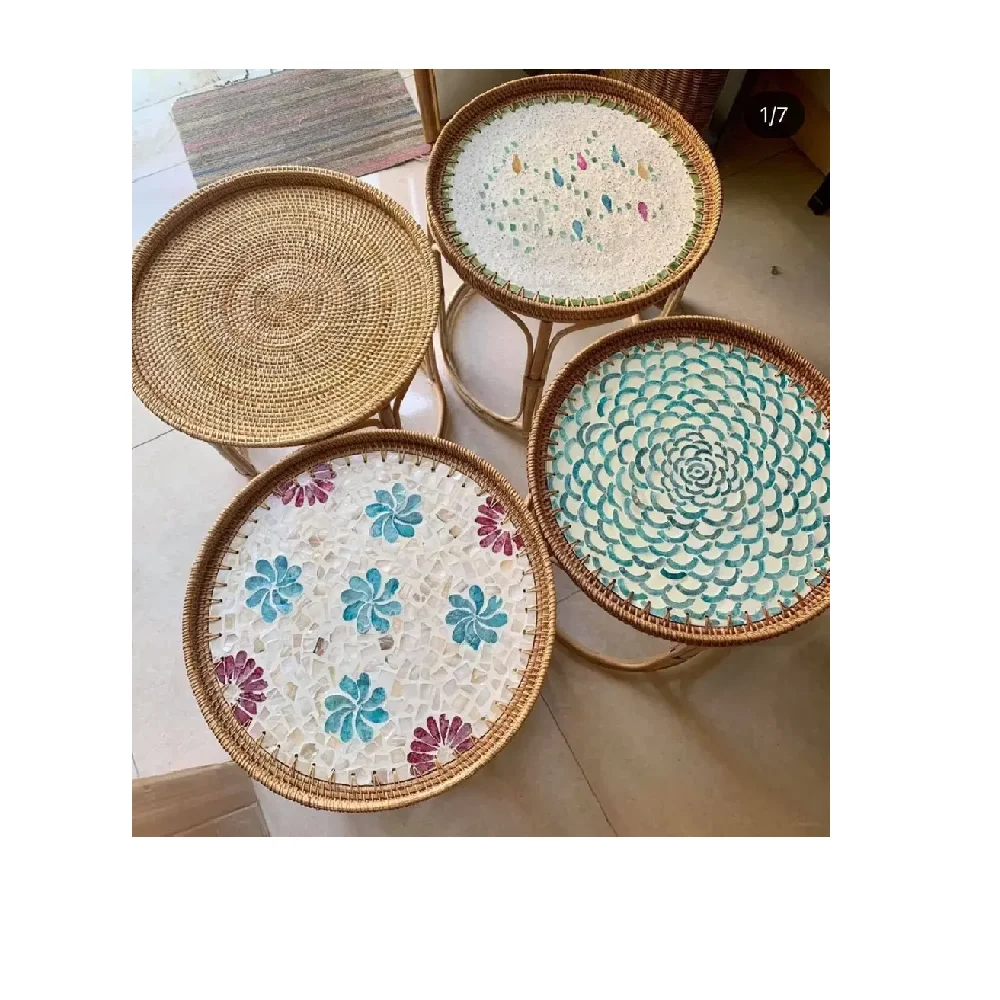 Customized Style OEM Service Home Furniture Rustic Support tea table for living room Round Rattan Tea Table Made In Vietnam